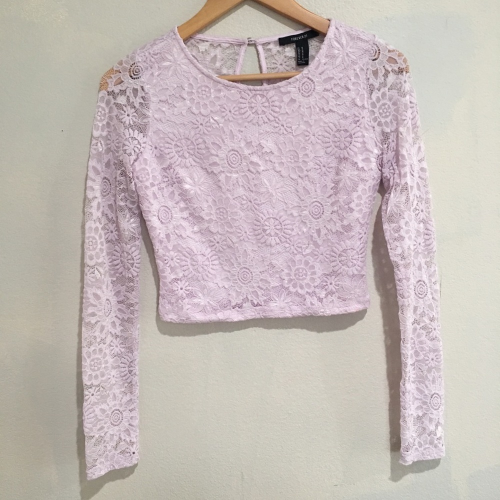 Forever 21 Lilac Lace Long Sleeve Crop Top
